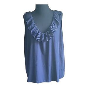 Lauren RL camisole tank dark blue pleated ruffle neckline 3X sleeveless lagen